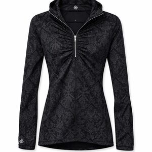 Athleta Black Damask Ruched 3/4 Zip Performance Jacket Small
